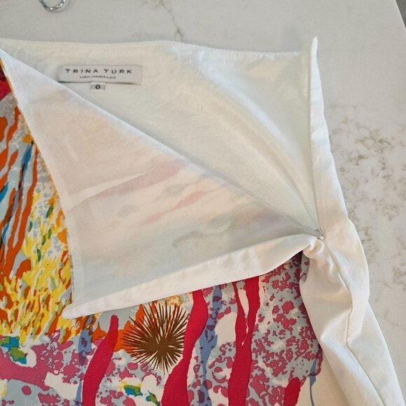 TRINA Turk Tropical Print White A-Line Cotton Skirt Side Zip Size 0 - Picture 9 of 11